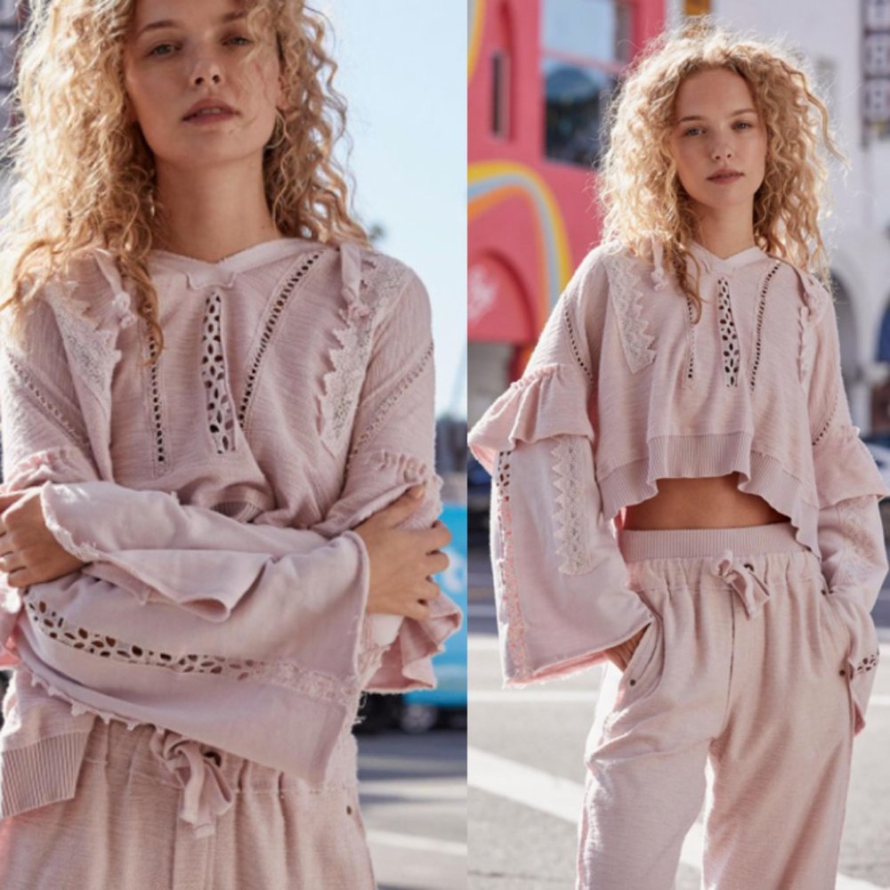 NEW Free People Heartbeat Ruffle Lace Hoodie $148 - Picture 5 of 9